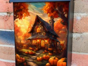 Stained Glass Pumpkin Cottage Colonial Mailbox Cover