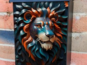 Metallic Lion with Flowers Colonial Mailbox Cover