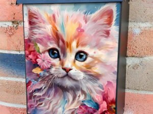 Pink Flower Kitten Colonial Mailbox Cover