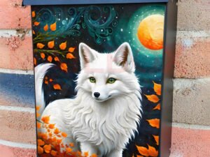 Pretty White Fox Colonial Mailbox Cover