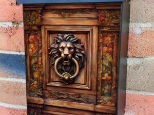 Rustic Lion Doorknob Colonial Mailbox Cover