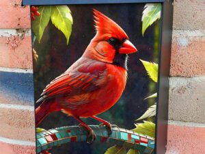 Cardinal on a Mosaic Branch Colonial Mailbox Cover