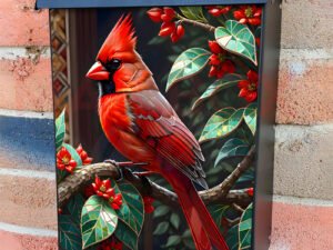 Cardinal on a Mosaic Tree Colonial Mailbox Cover
