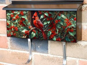 Cardinal on a Mosaic Tree Townhouse Mailbox Cover