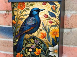 Blue Folklore Bird Colonial Mailbox Cover