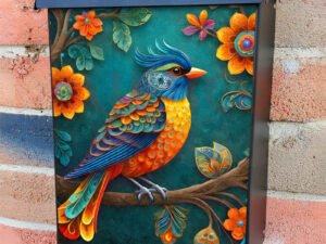 Folk Bird on a Blooming Tree Colonial Mailbox Cover