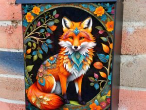 Colorful Folk Flowers and a Fox Colonial Mailbox Cover