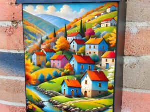 Colorful European Town Colonial Mailbox Cover