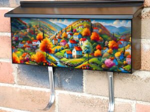 Colorful European Town Townhouse Mailbox Cover