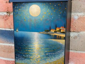 Seaside Town in the Moonlight Colonial Mailbox Cover