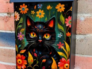 Folklore Cat in the Garden Colonial Mailbox Cover