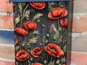 Poppies on Dark Wood Colonial Mailbox Cover