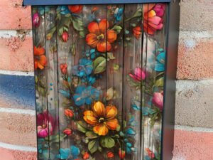 Rustic Painted Flowers on Wood Colonial Mailbox Cover