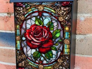 Stained Glass Roses Colonial Mailbox Cover