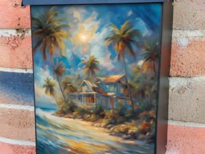 Tropical Seacoast Cottage 2 Colonial Mailbox Cover