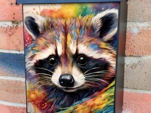 Rainbow Raccoon Portrait Colonial Mailbox Cover