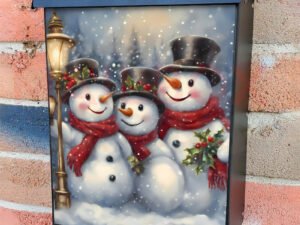 Three Happy Snowman Colonial Mailbox Cover