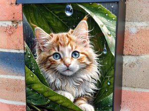 Cute Kitten in the Rain Colonial Mailbox Cover