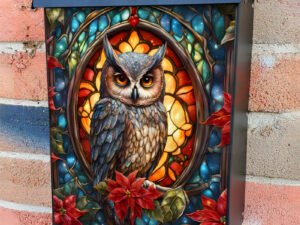 Stained Glass Christmas Owl Colonial Mailbox Cover