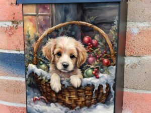 Puppy in the Christmas Basket Colonial Mailbox Cover