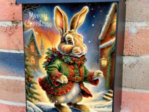 Cute Christmas Bunny at the Cottage Colonial Mailbox Cover