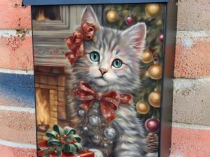 Pretty Christmas Kitten Colonial Mailbox Cover