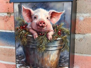 Christmas Piglet in the Bucket Colonial Mailbox Cover