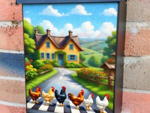 Farmhouse Chickens Crossing the Road Colonial Mailbox Cover