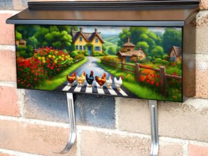 Farmhouse Chickens Crossing the Road Townhouse Mailbox Cover