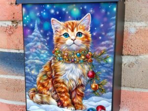 Pretty Christmas Kitten in the Snow Colonial Mailbox Cover