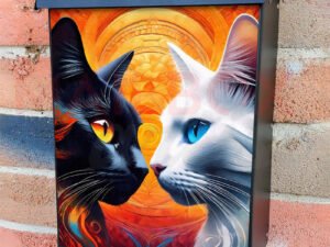 Pretty Yin and Yang Cats Colonial Mailbox Cover