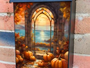 Stained Glass Seaside Autumn Colonial Mailbox Cover