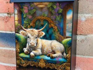 Highland Calf on a Victorian Sofa Colonial Mailbox Cover