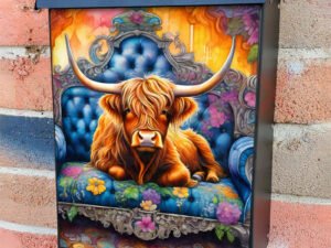 Highland Cow on a Victorian Sofa Colonial Mailbox Cover
