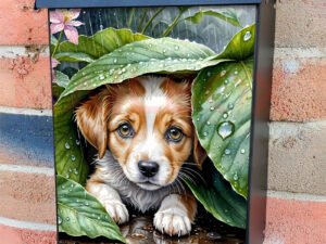 Cute Puppy in the Rain Colonial Mailbox Cover