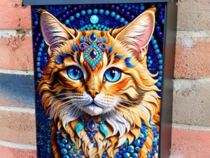 Bohemian Cat Portrait Colonial Mailbox Cover