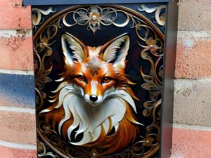 Tooled Leather Fox Portrait 2 Colonial Mailbox Cover