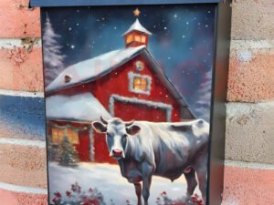 Christmas Farmhouse Cow and Barn Colonial Mailbox Cover