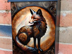 Tooled Leather Fox Portrait Colonial Mailbox Cover