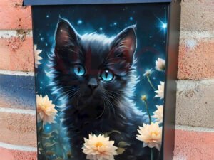Black Cat in the Night Garden Colonial Mailbox Cover