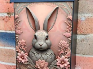 Tooled Leather Grey Bunny Colonial Mailbox Cover