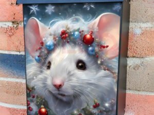 White Christmas Mouse Colonial Mailbox Cover