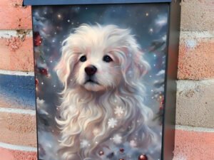 White Christmas Dog Colonial Mailbox Cover