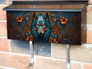 Tooled Leather Wolf Townhouse Mailbox Cover