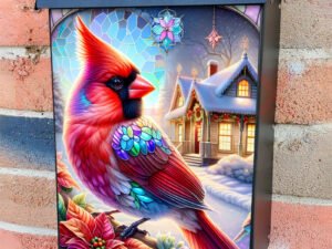 Stained Glass Christmas Cardinals Colonial Mailbox Cover