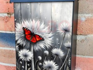 Red Butterfly and Dandelions Colonial Mailbox Cover