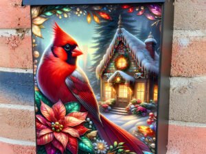 Stained Glass Christmas Cardinal Colonial Mailbox Cover