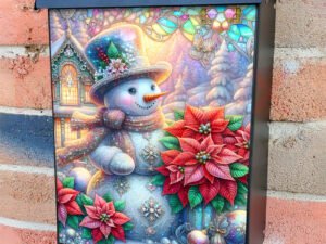 Pretty Poinsettia Snowman Colonial Mailbox Cover