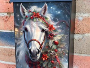 Beautiful Christmas Horse Portrait Colonial Mailbox Cover