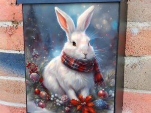 White Christmas Bunny Colonial Mailbox Cover
